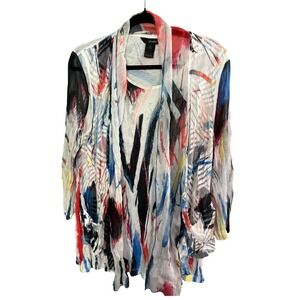 Ali Miles Artsy Faux Layered Blouse Tunic M Multi Mixed Fabric 3/4 Sleeve Hippie